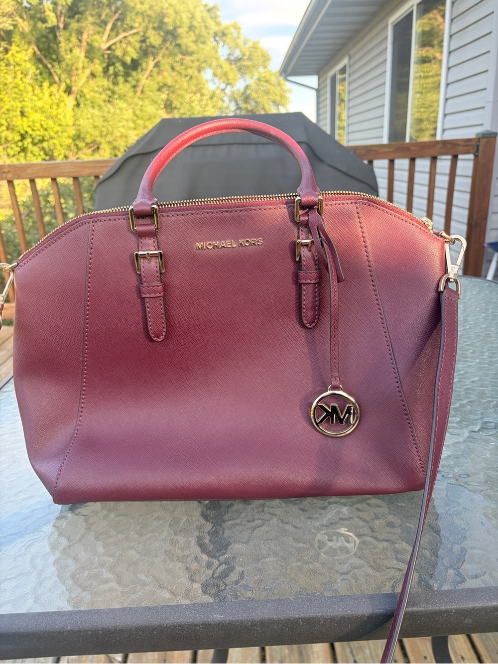 Michael Kors Merlot Ciara Satchel with Gold Hardware